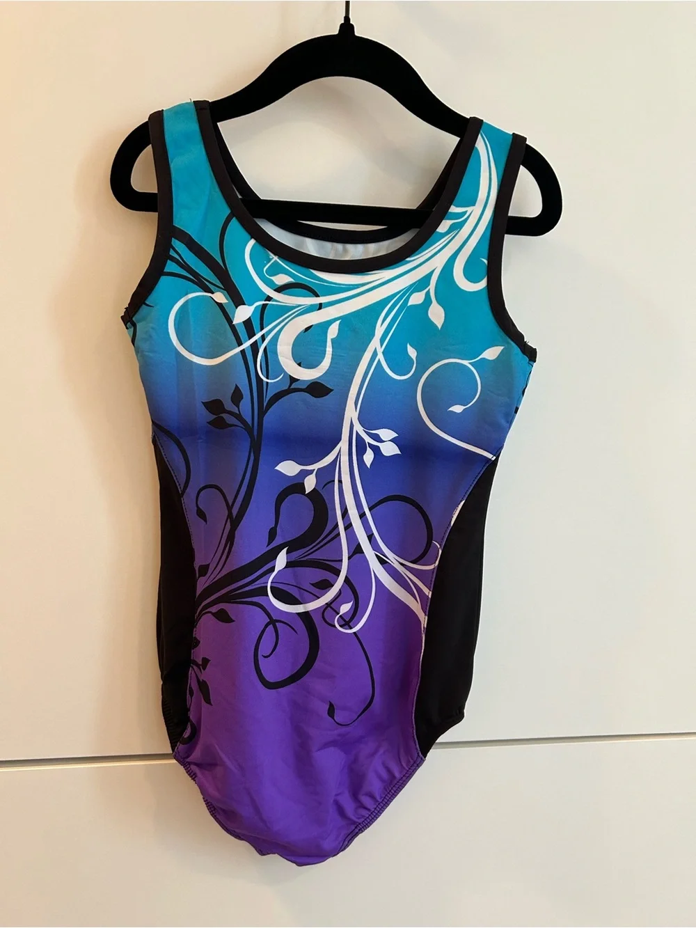 Danskin Now Girls Gradient Teal to Purple Floral Gymnastics Leotard - S (6/6X)